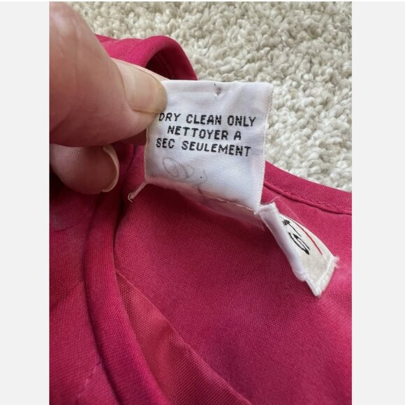 Vintage Talbots | Medium | 80s Hot Pink 100% Silk Tunic Midi Dress | Long Sleeve - Picture 6 of 9